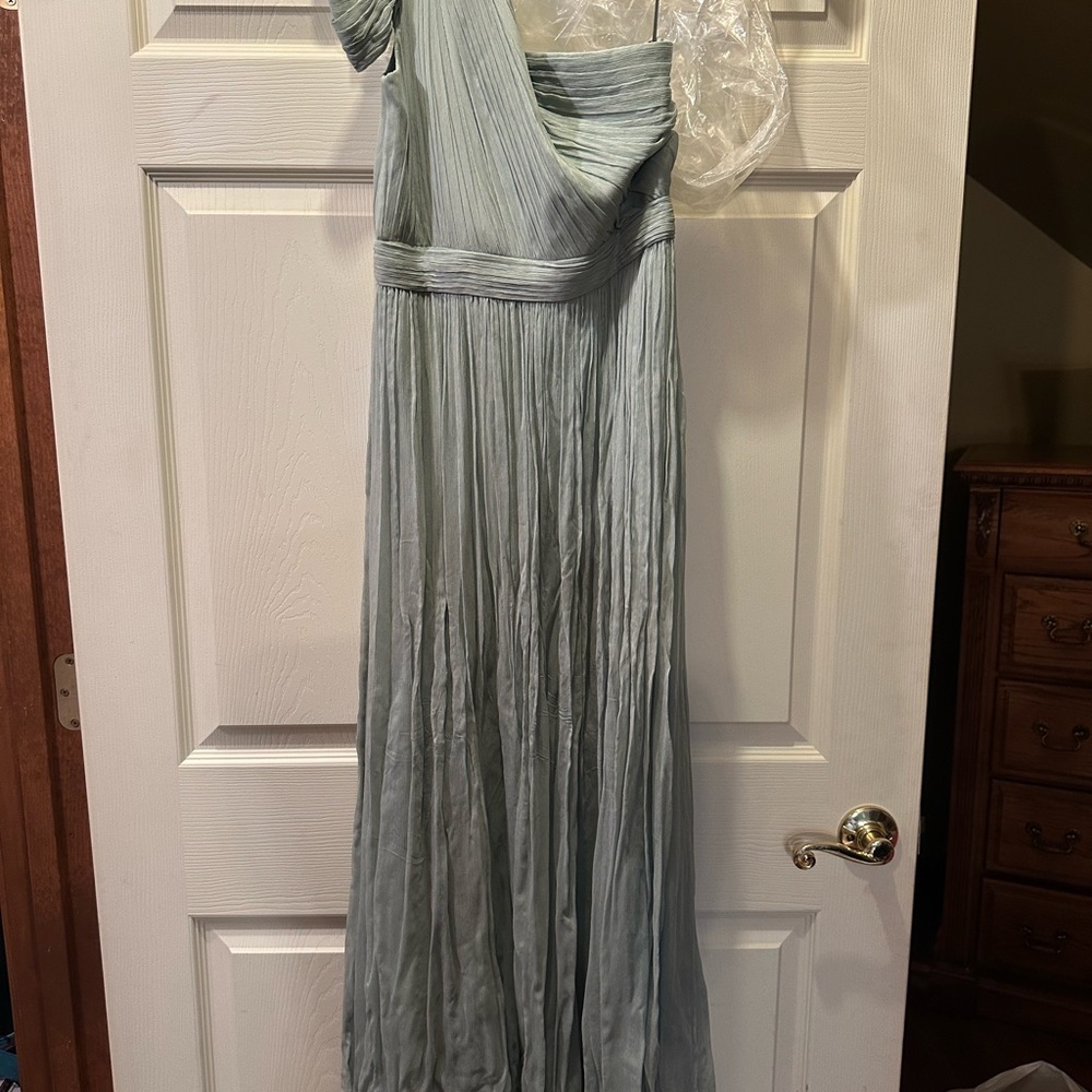 J. Crew Green Asymmetrical Pleated Gown